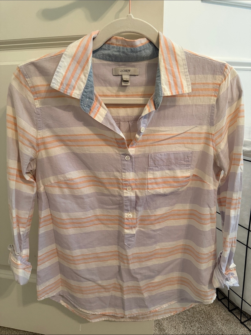J. Crew Women’s Pastel Stripe Button-Front Shirt - Orange, Crème & Lavender